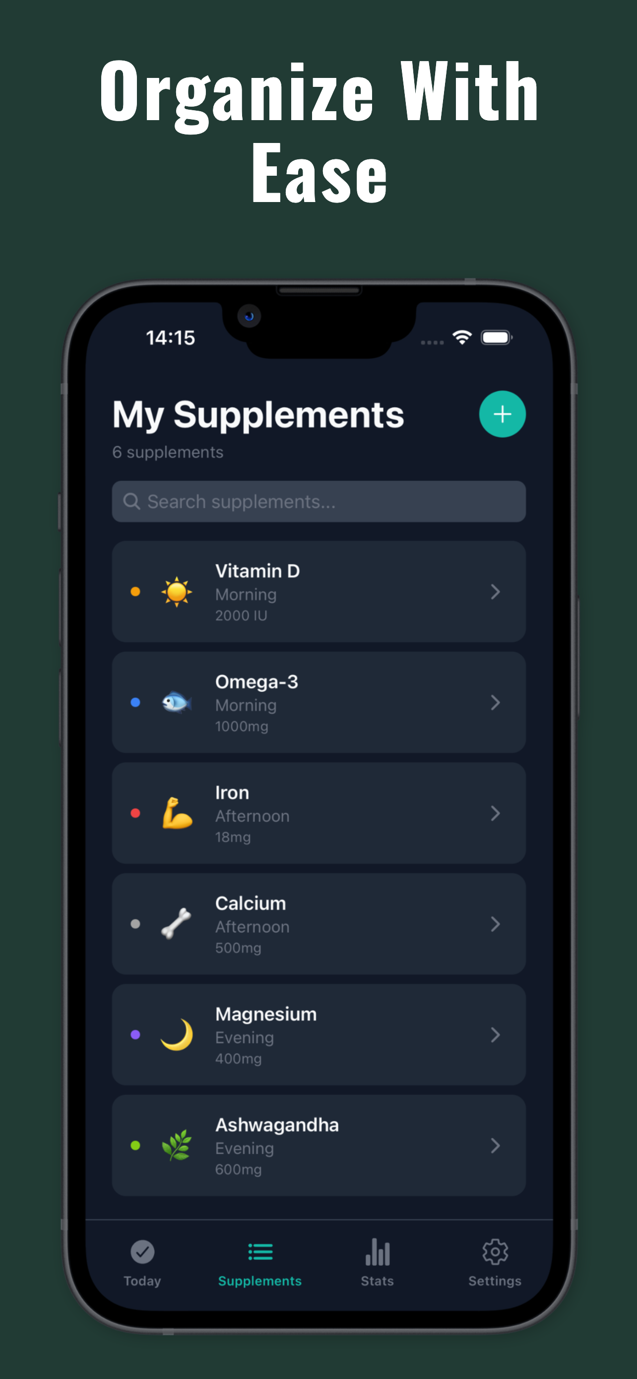 Supplement list organized by time