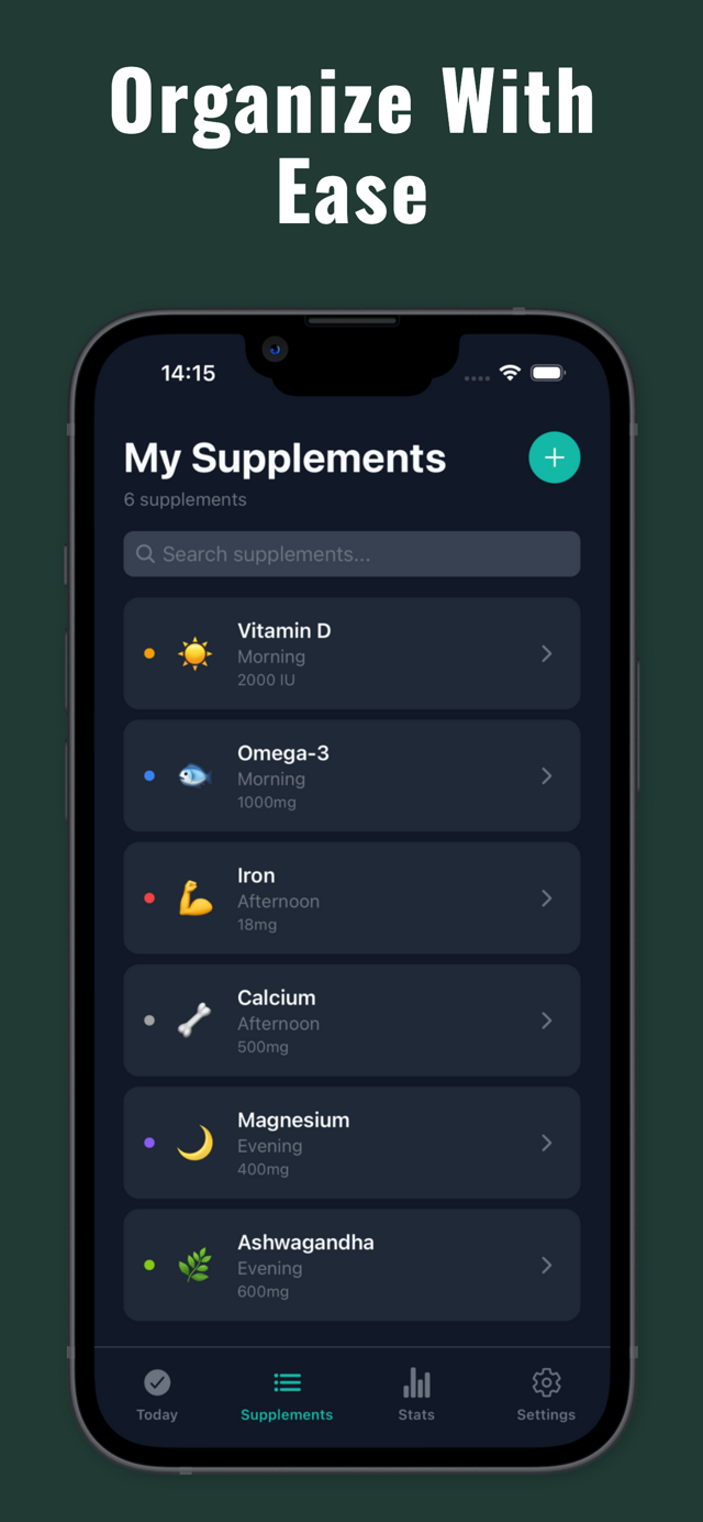 Supplement list organized by time