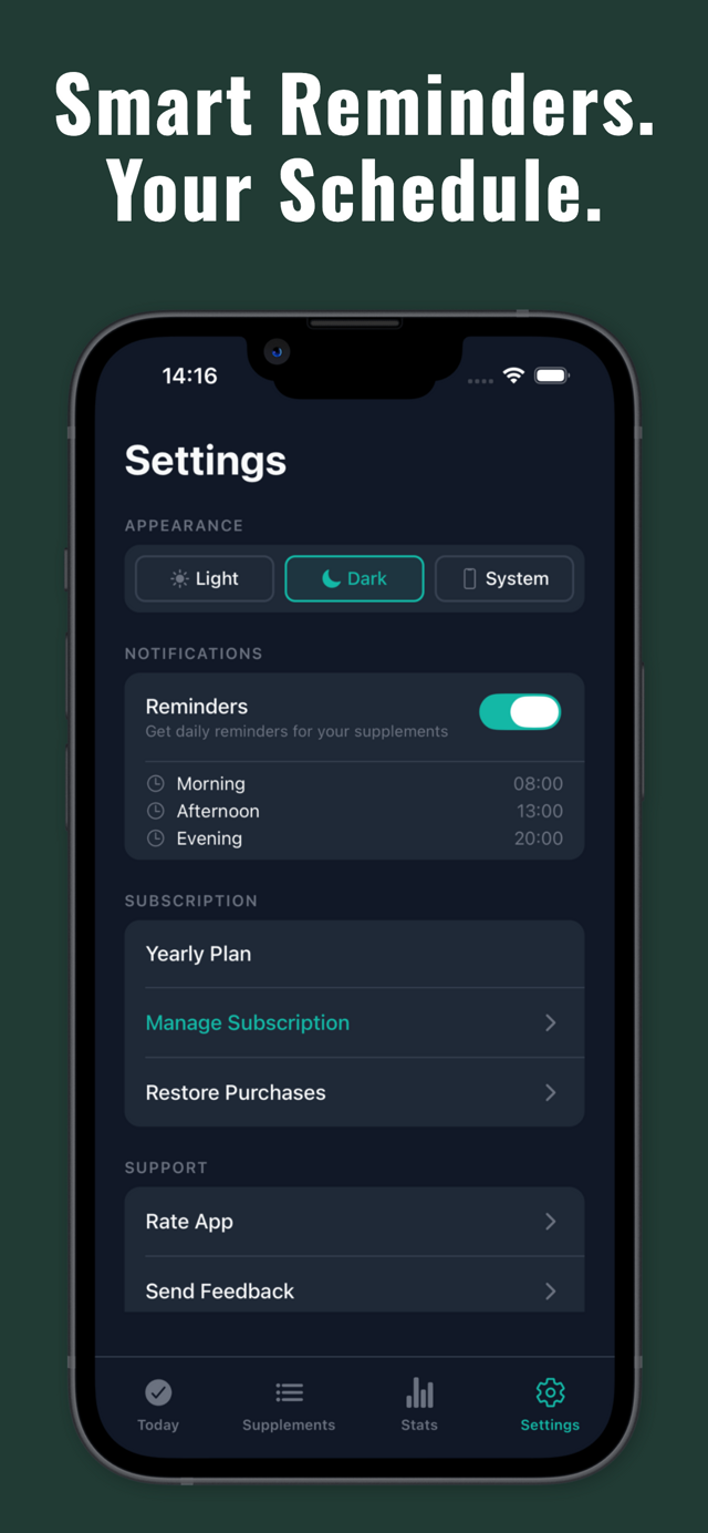 Reminders and settings